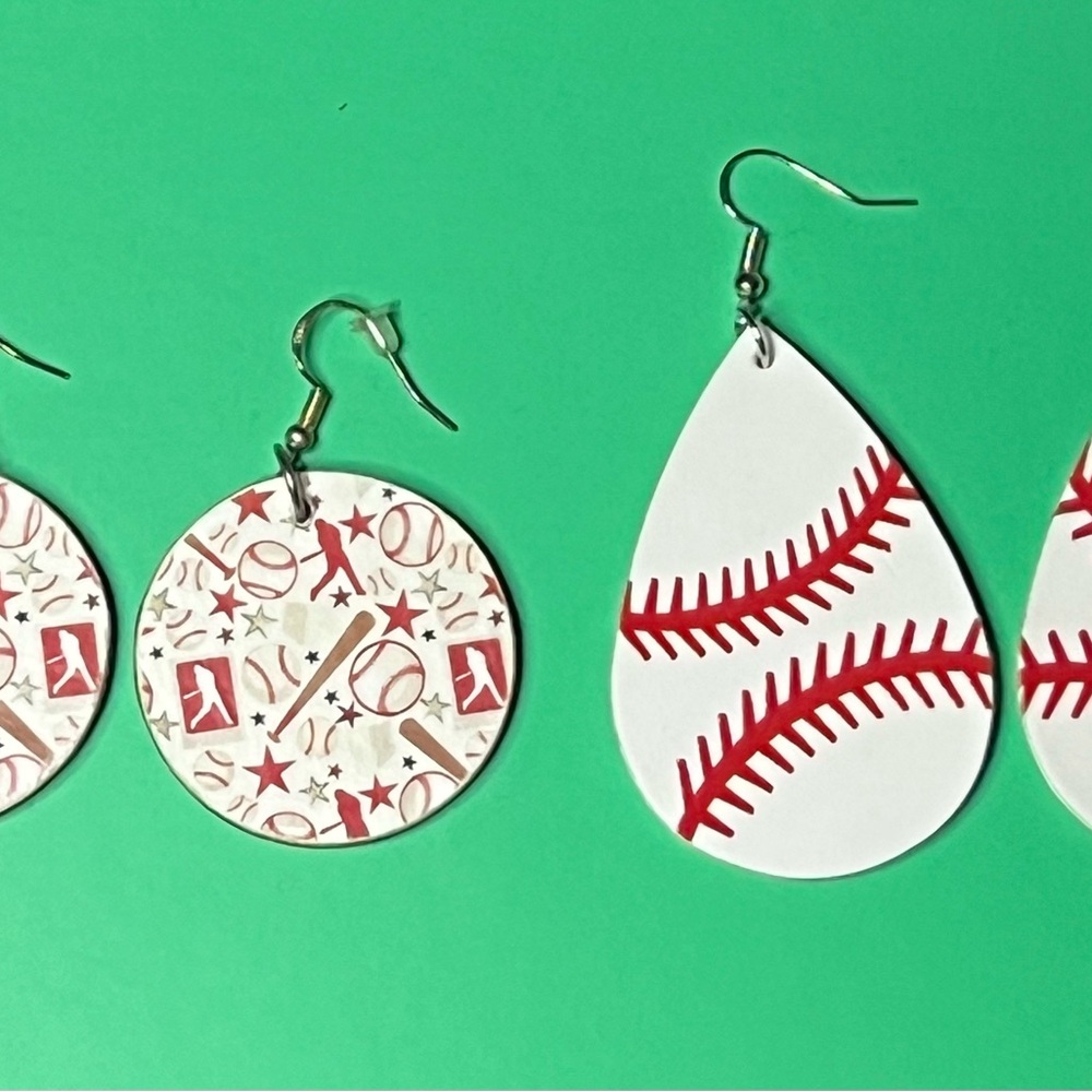 Baseball Themed Earrings - 2 pair- Red and White‎